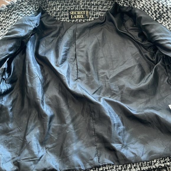 Secret Label tweet open front fringe black gray grey blazer jacket size small - Picture 12 of 15